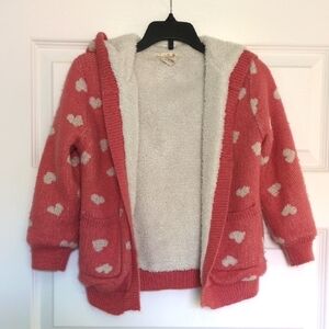 Pink Heart Patterned Hooded Cardigan